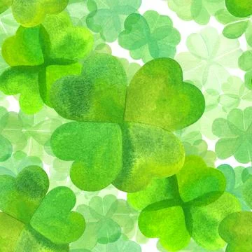Seamless watercolor pattern for St Patrick's day, abstract four leaf clovers Stock Illustration