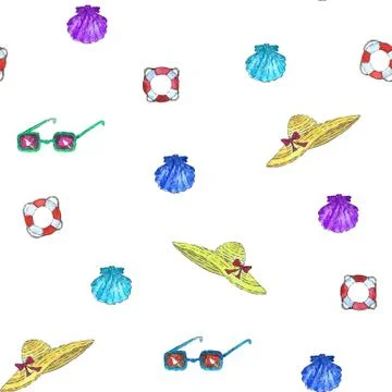 Seamless watercolor pattern summer stuff on white background. Hand illustrati Stock Illustration