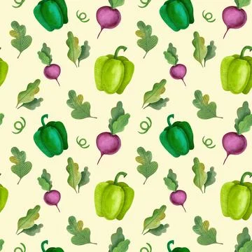 Seamless watercolor pattern with vegetables. Stock Illustration