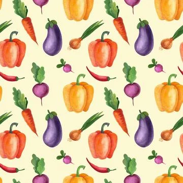 Seamless watercolor pattern with vegetables. Stock Illustration