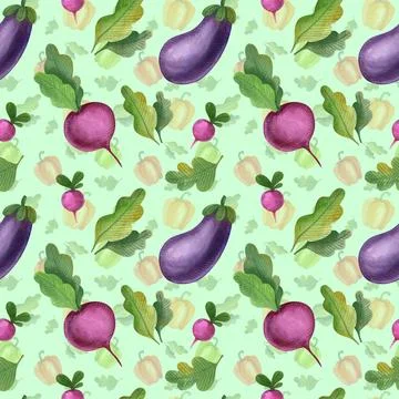 Seamless watercolor pattern with vegetables. Stock Illustration
