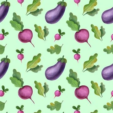 Seamless watercolor pattern with vegetables. Illustrazione stock