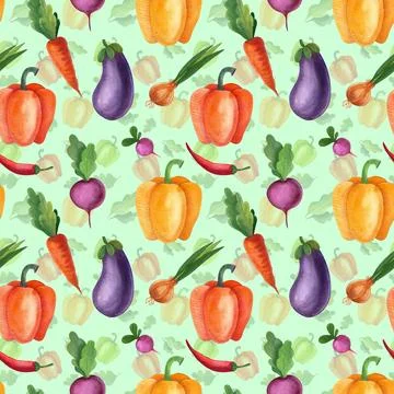 Seamless watercolor pattern with vegetables. Illustrazione stock