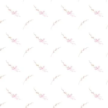 Seamless watercolor pattern of willow branch and bow. Easter elegant pattern for Stock Illustration