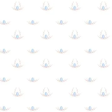 Seamless watercolor pattern of willow branch and egg. Easter elegant pattern for Stock Illustration