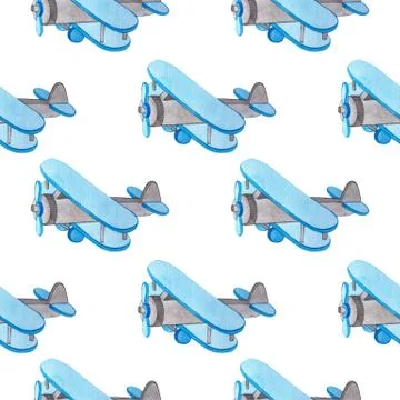 Seamless watercolor a plane pattern for a boy. Stock Illustration