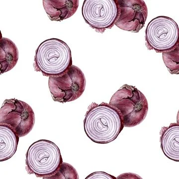 Seamless Watercolor Red Onion Pattern on White Background Stock Illustration