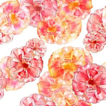 Seamless watercolor rose bud pattern on white Stock Illustration