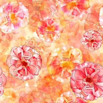 Seamless watercolor rose pattern with sheet music, golden toned Stock Illustration