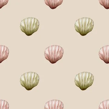 Seamless watercolor shell pattern design for textile and wrapping paper Stock Photos