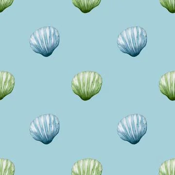 Seamless watercolor shell pattern design for textiles and packaging Foto stock