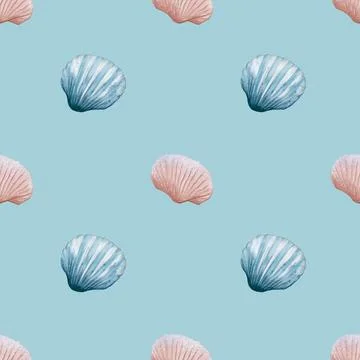 Seamless watercolor shell pattern design for fabric and wrapping paper use Stock Photos