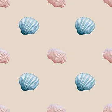 Seamless watercolor shell pattern design on light background for textile an.. Stock Photos