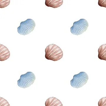 Seamless watercolor shell pattern design for textile and wrapping paper Stock Photos