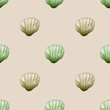 Seamless watercolor shell pattern for fabric design and wrapping paper Foto stock