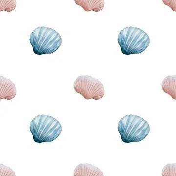 Seamless watercolor shell pattern for fabric and packaging design Stock Photos