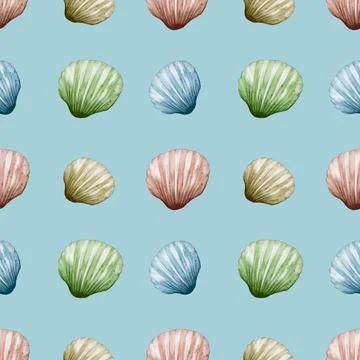 Seamless watercolor shell pattern perfect for fabric and wrapping paper desig Stock Photos