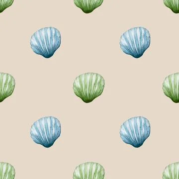 Seamless watercolor shell pattern for textile and packaging design Stock Photos