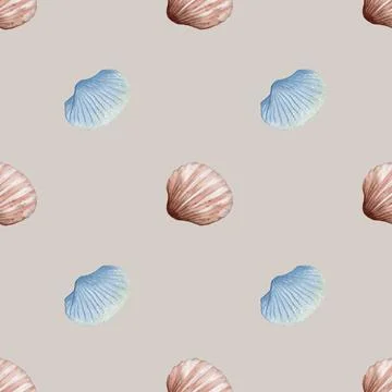 Seamless watercolor shell pattern for textile and wrapping paper design 写真素材
