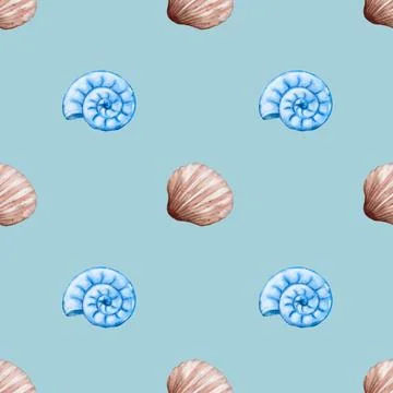 Seamless watercolor shell pattern for textile and packaging design Stock Photos