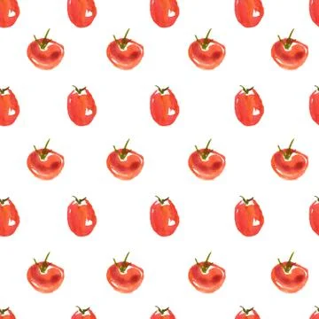Seamless watercolor surface pattern from fresh ripe cherry and plum tomatoes on Stock Illustration
