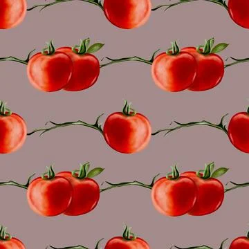 Seamless watercolor tomato pattern design for fabric and packaging Illustrazione stock