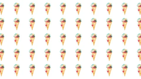 Seamless Watercolor Valentine Pattern with Romantic Flower Bouquets in Cones Stock Footage 345539857