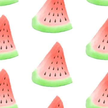 Seamless watermelon watercolor pattern for wrapping designs. Hand drawn Stock Illustration