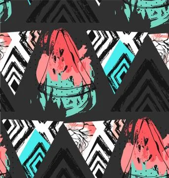 Seamless watermelons pattern. Vector background with watercolor watermelon イラスト素材