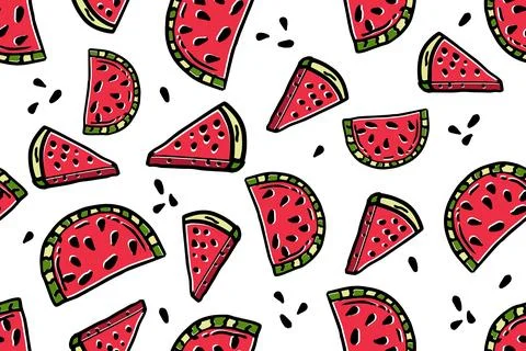 Seamless watermelons pattern. Vector background with red watermelon slices. Stock Illustration
