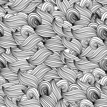 Seamless wave background black and white wave patterns seamlessly tiling. vec Stock Illustration