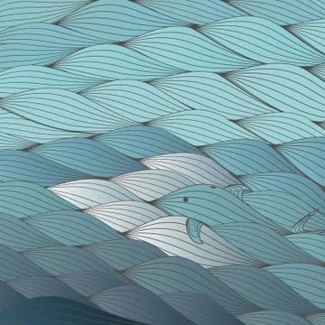 Seamless Wave Background Pattern with Dolphin - Vector Illustration Stock Illustration