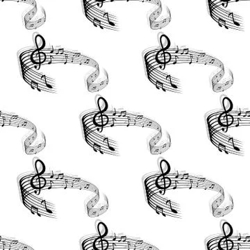Seamless wave elements of stave with notes background イラスト素材