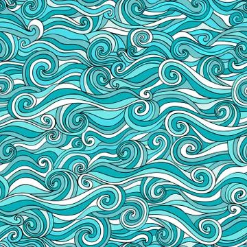 Seamless wave hand-drawn pattern, waves background (seamlessly tiling).can be 스톡 일러스트