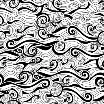 Seamless wave hand-drawn pattern, waves background (seamlessly tiling).can be Stock Illustration