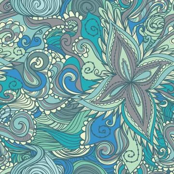 Seamless wave hand-drawn pattern, waves background Stock Illustration