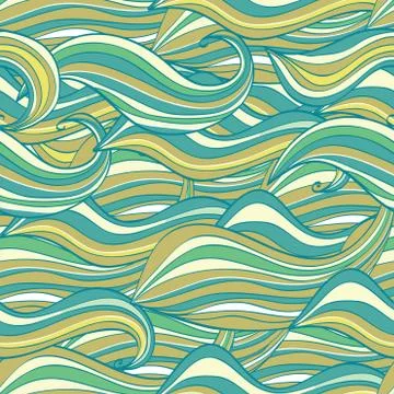 Seamless wave hand-drawn pattern, waves background Illustrazione stock