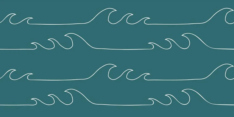 Seamless wave pattern drawn with one continuous line Stock Illustration