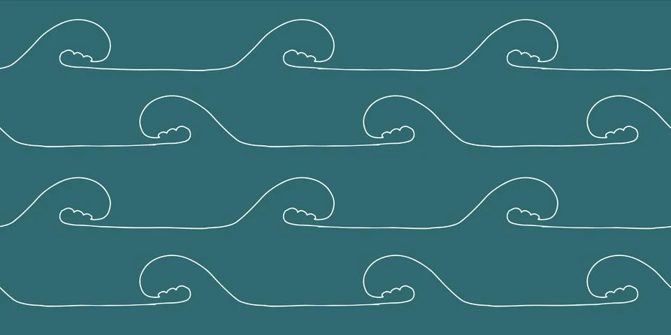 Seamless wave pattern drawn with one continuous line Stock Illustration