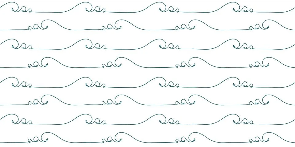 Seamless wave pattern drawn with one continuous line Stock Illustration