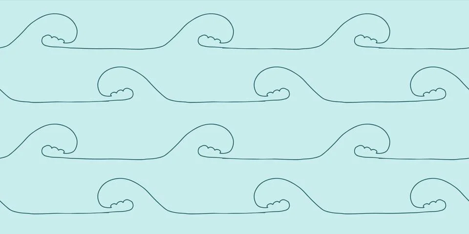Seamless wave pattern drawn with one continuous line. Stock Illustration