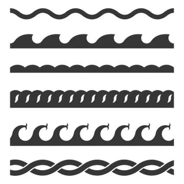 Seamless Wave Pattern Set on White Background. Vector Template 库存插图