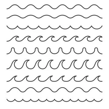 Seamless Wave Pattern Set on White Background. Line Style Vector Template 스톡 일러스트