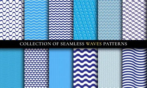 Seamless Waves different patterns set. Aqua design Stock Illustration