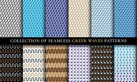 Seamless Waves different patterns set. Aqua design Stock Illustration