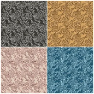 Seamless Wavy Swirls Pattern Set Stock Illustration