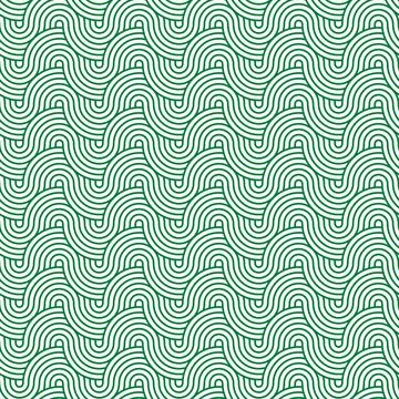 Seamless wavy wave background. The texture of the weaving of green and whit.. 库存插图