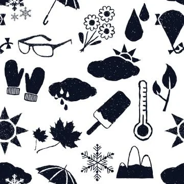 Seamless weather doodle pattern Stock Illustration