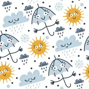 Seamless weather pattern. Vector illustration for kids Stock Illustration