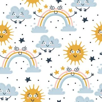 Seamless weather pattern. Vector illustration for kids イラスト素材